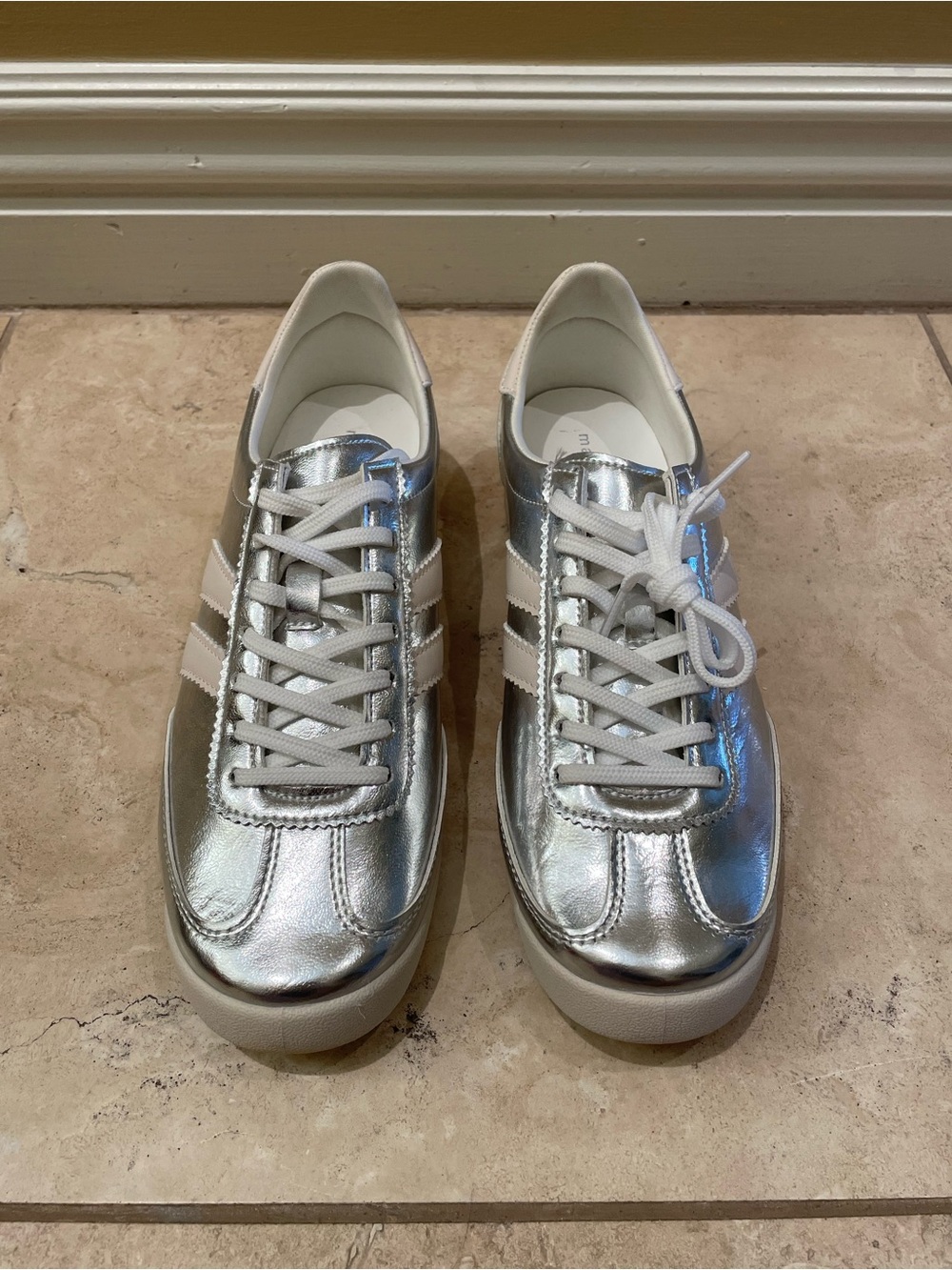 Madden Girl Silver Metallic Sneakers with White Stripes